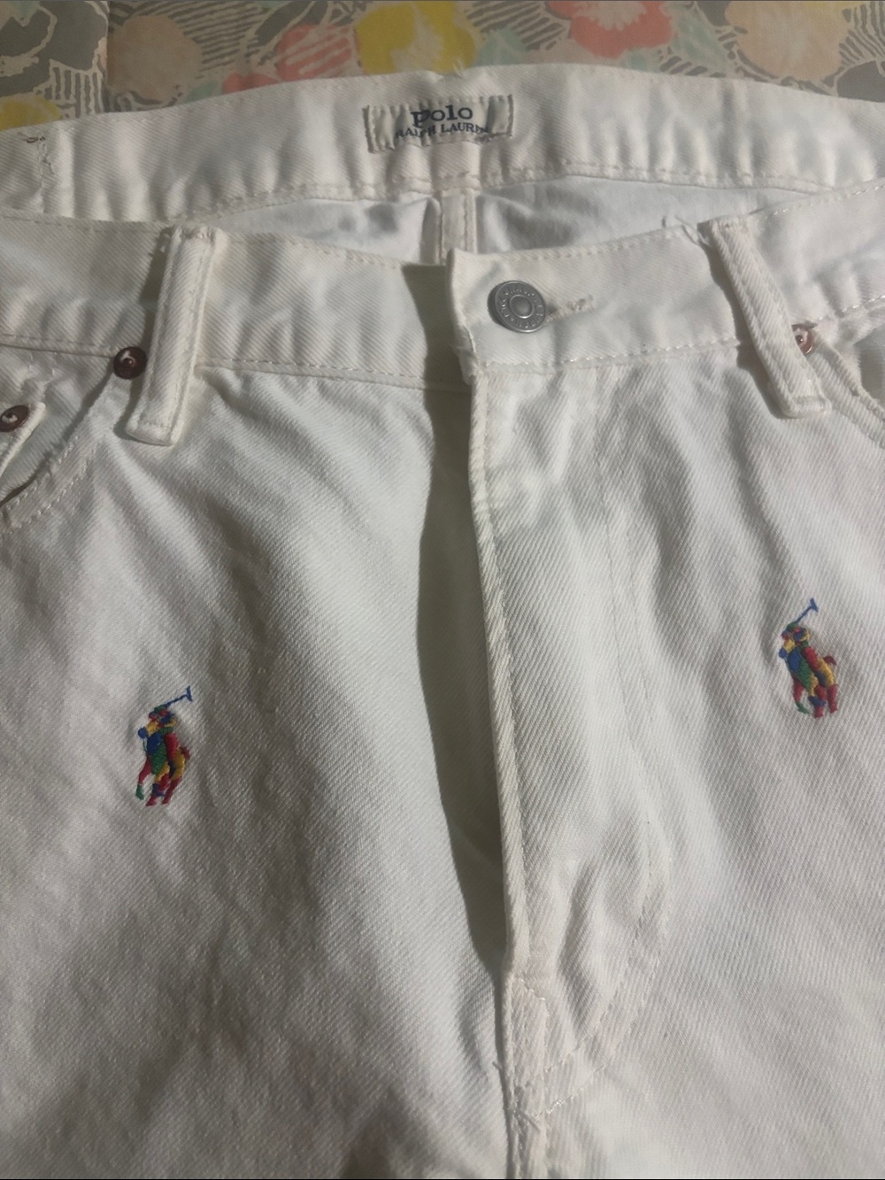 Polo by Ralph Lauren White Slim Men’s Jeans with Multicolor Polo Logos